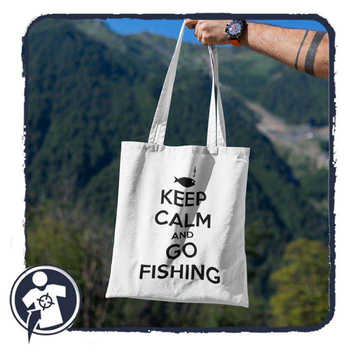 KEEP CALM and GO FISHING - felratos vászonszatyor horgászoknak