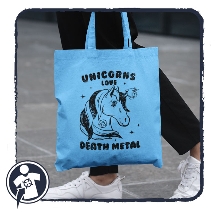 Unicorns love DEATH METAL - vicces feliatos vászonszatyor