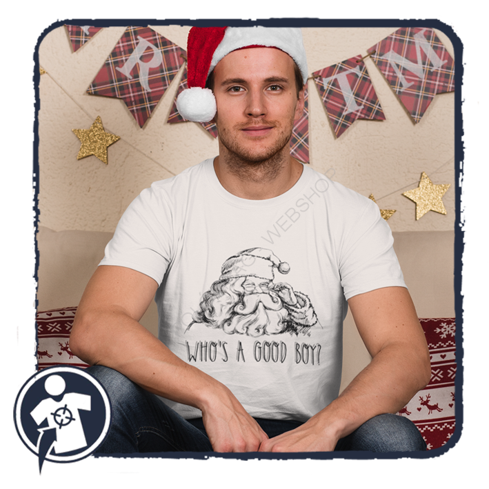 Who's a good boy? - feliratos karácsonyi Mikulásos póló