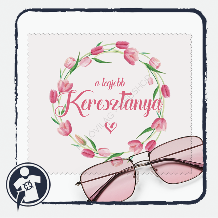 Szemüvegtörlő kendő - tulipános - A legjobb Keresztanya felirattal