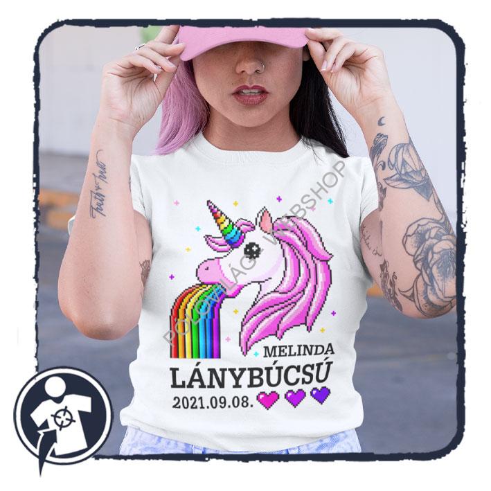 Szivárvány hányó unikornis - női póló lánybúcsúra