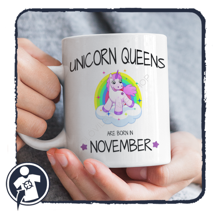 Unicorn Queens - választható hónappal - fehér kerámia bögre unikornissal