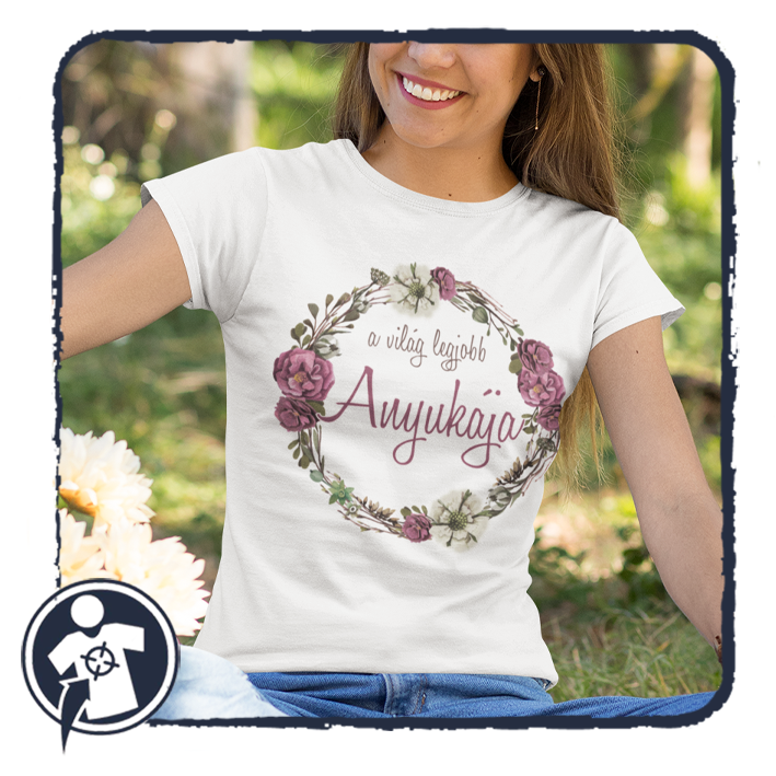 A világ legjobb Anyukája - feliratos női póló lila virágkoszorú mintával