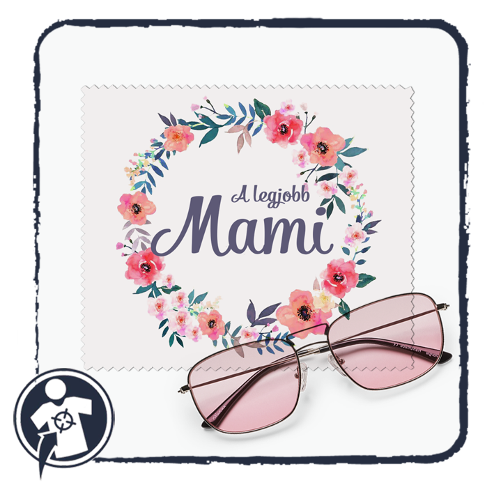 Szemüvegtörlő kendő - tavaszi virágkoszorú mintával - A legjobb Mami felirattal
