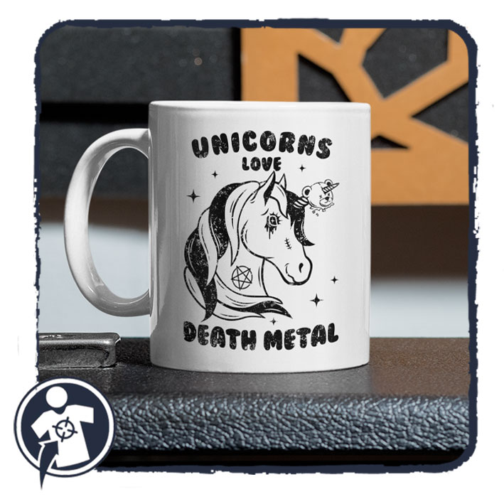 Unicorns love DEATH METAL - vicces feliratos fehér bögre