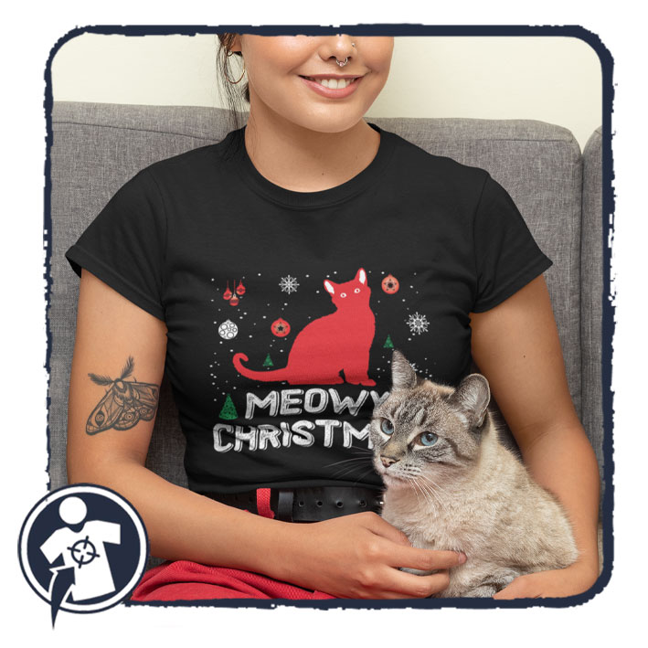 Karácsonyi cicás póló - Meowy Christmas - feliratos női póló