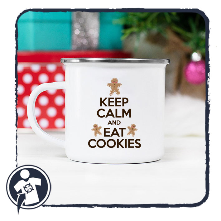 KEEP CALM and EAT COOKIES - karácsonyi zománcozott retro fém bögre