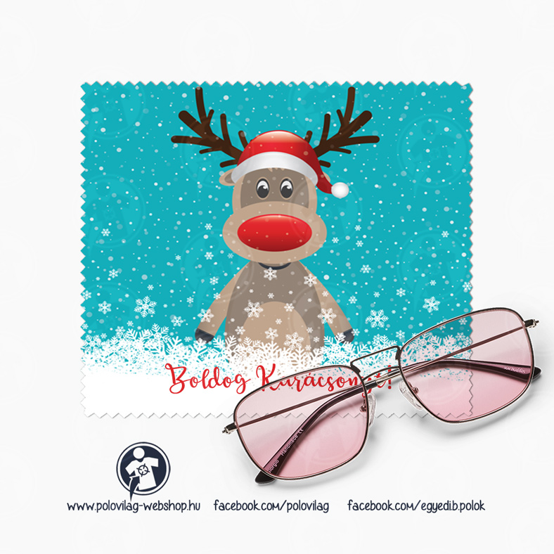Szemüvegtörlő kendő - Télapó, karácsonyi Rudolf mintával