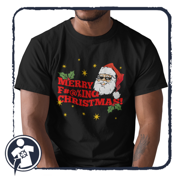 Karácsonyi káromkodós Mikulás aranyfoggal és napszemcsivel - mintájú póló
